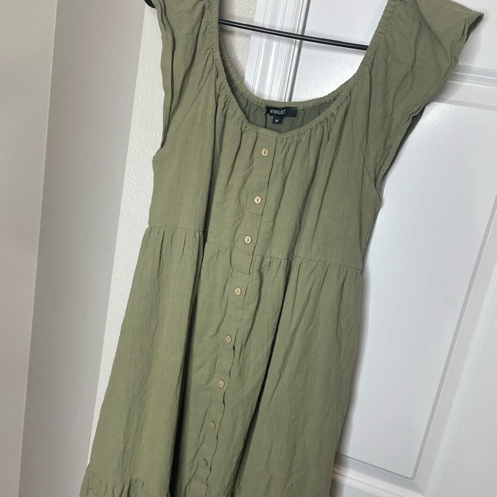 Wishlist Sage Green Cotton Button Front Midi Dress M - Picture 5 of 7